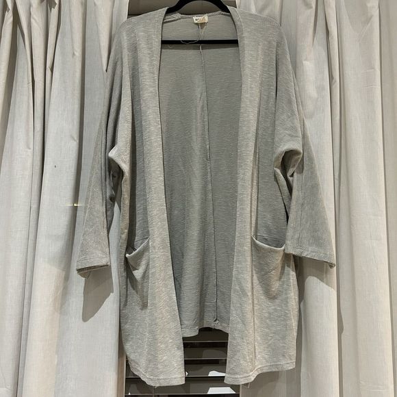 DONNI Sweater Womens OS Ribbed Oversized Cardigan Coat‎ Gray Slouchy Long Duster - Picture 1 of 3